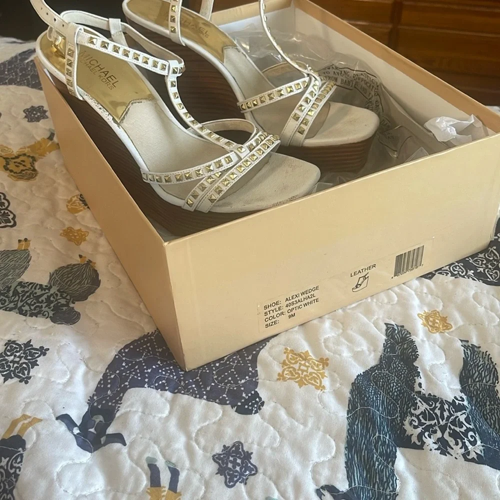 Michael Kors White and Brown Wedge Shoes - Picture 2 of 7